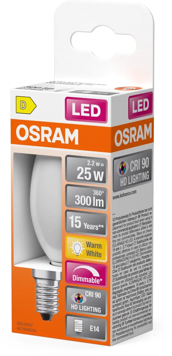 Osram LED Superstar Plus B25 Filament 2,2W 927 - 2700K - 300lm - E14 Mat