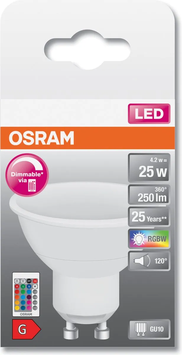 Osram LED Reflector GU10 RGBW 4.2W - Mat - 2700K