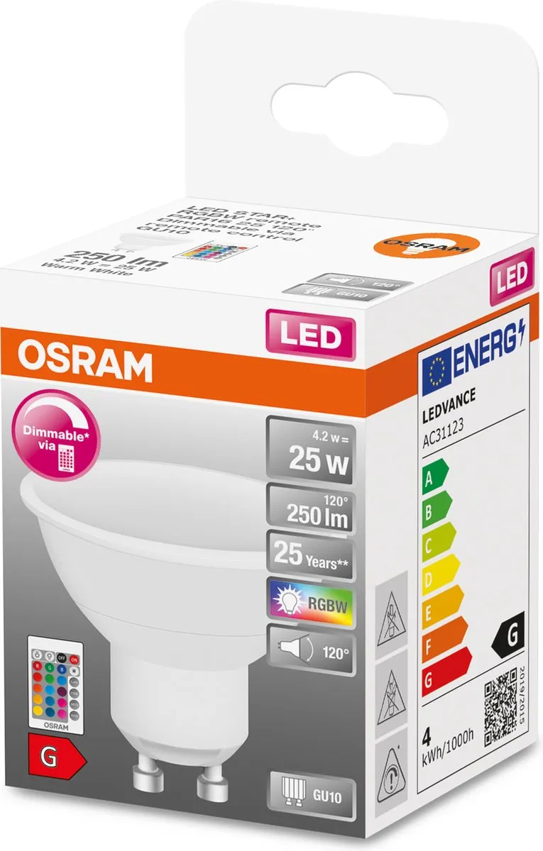 Osram LED Reflector GU10 RGBW 4.2W - Mat - 2700K