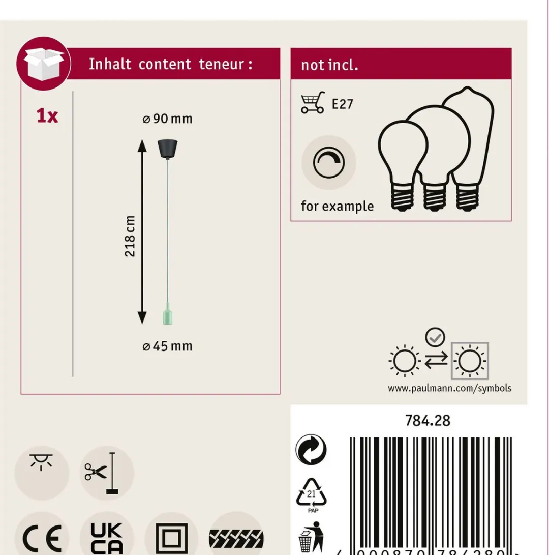 Paulmann Neordic Hanglamp Ketil E27 60W - Lichtgroen/Zwart - afbeelding 6 van 6