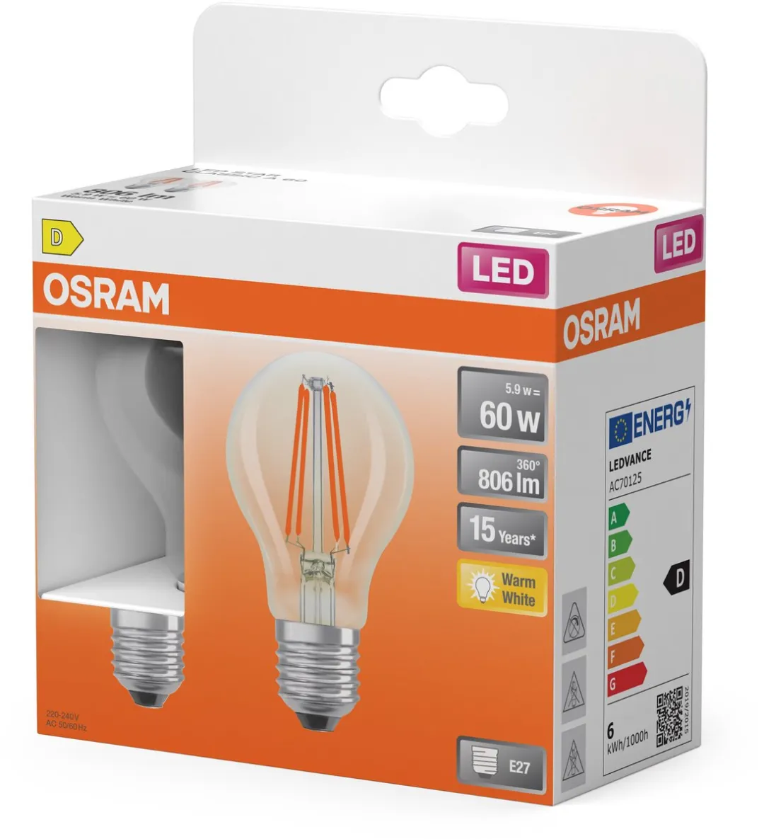 Osram LED-lamp A60 Stervorm 5,9W E27 806lm - 2 Stuks