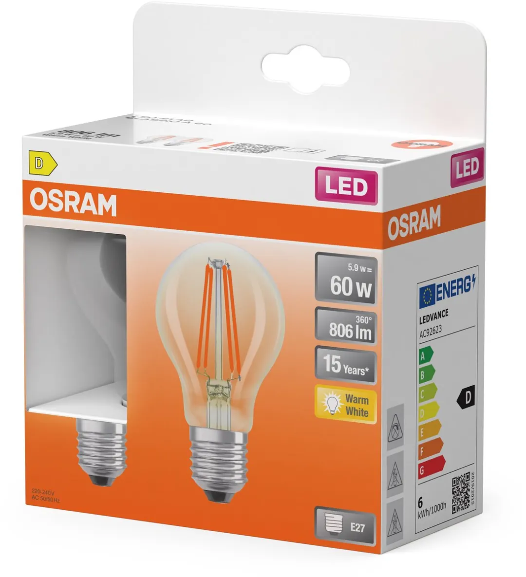 Osram LED-lamp A60 Stervorm 5,9W E27 806lm - 2 Stuks - afbeelding 6 van 6