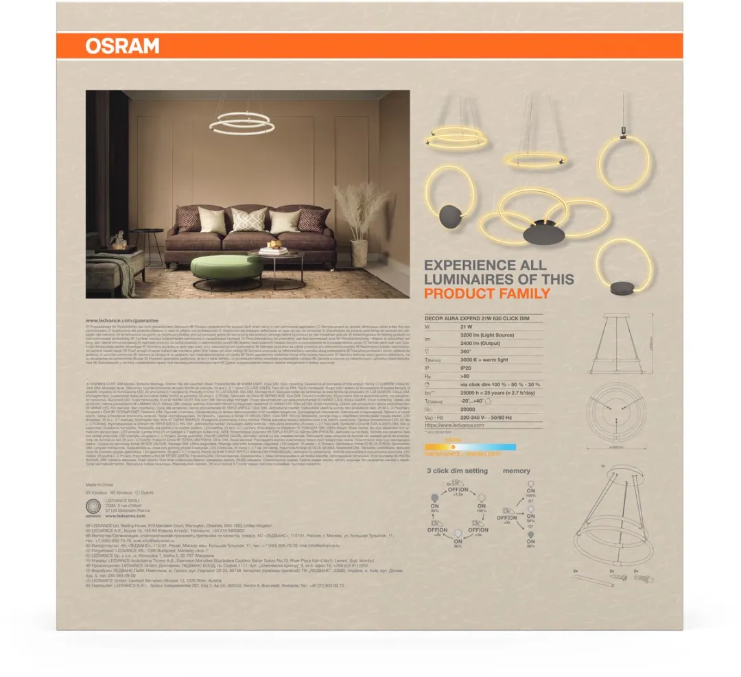Osram Decor Aura Hanglamp 2x21W - 2400lm - 3000K - Donkergrijs - afbeelding 6 van 6