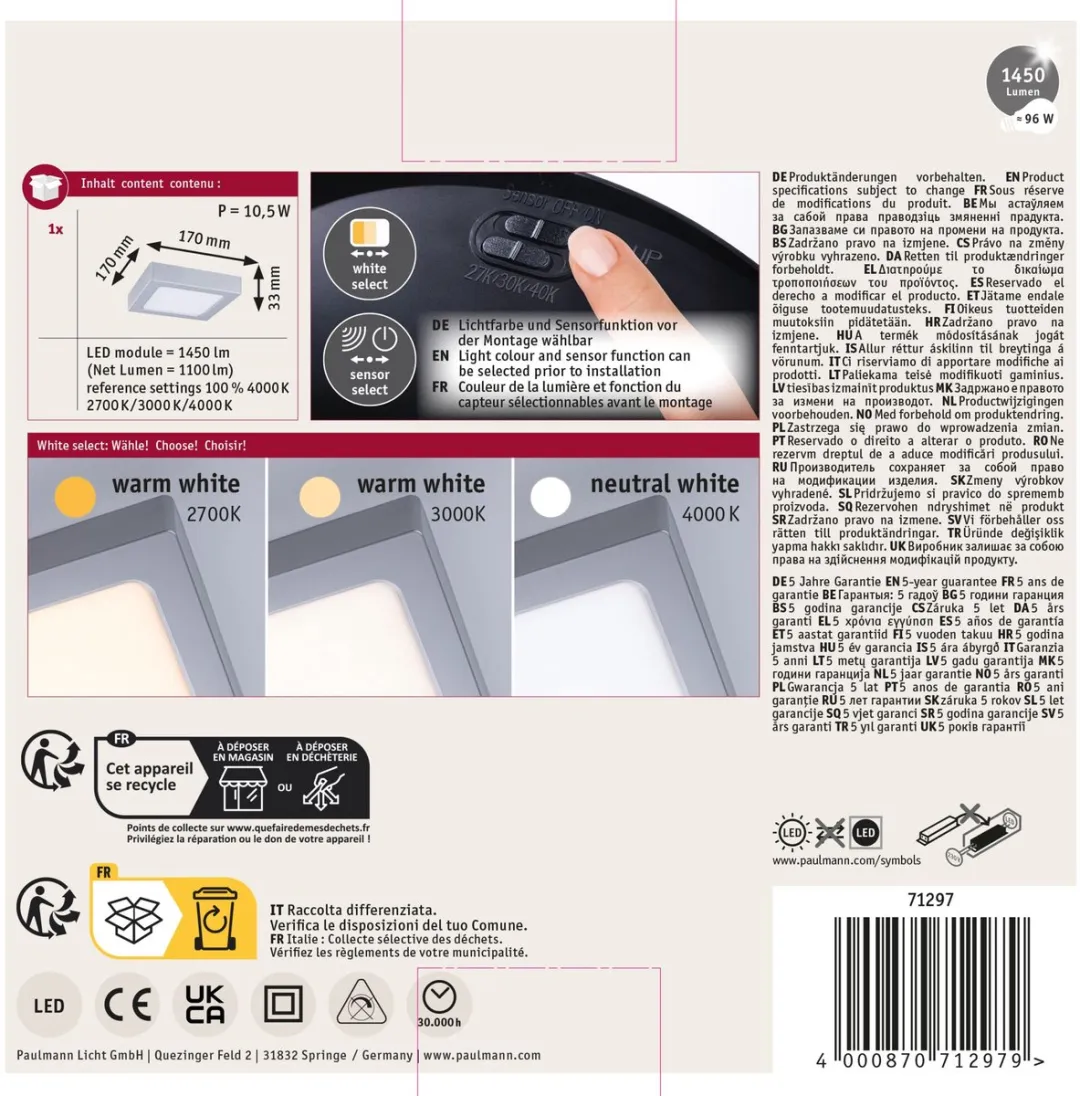 Paulmann LED-paneel Abia 2 White Select Schemergestuurd 9,5W 1100lm - Chroom mat - afbeelding 6 van 6