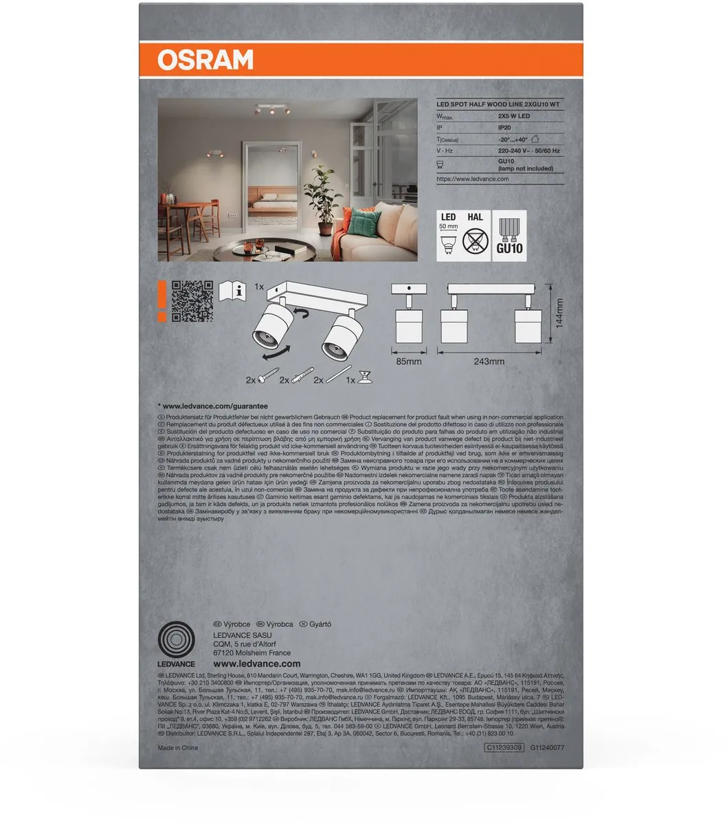 Osram LED Spot Half Wood Line Plafondspot 2x GU10 - Wit/Houtdecor