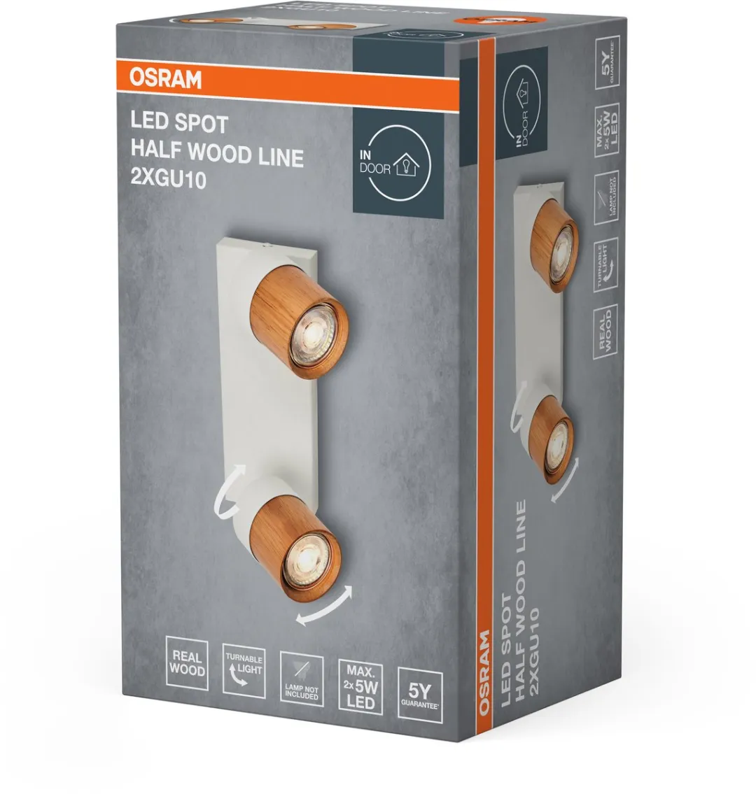 Osram LED Spot Half Wood Line Plafondspot 2x GU10 - Wit/Houtdecor