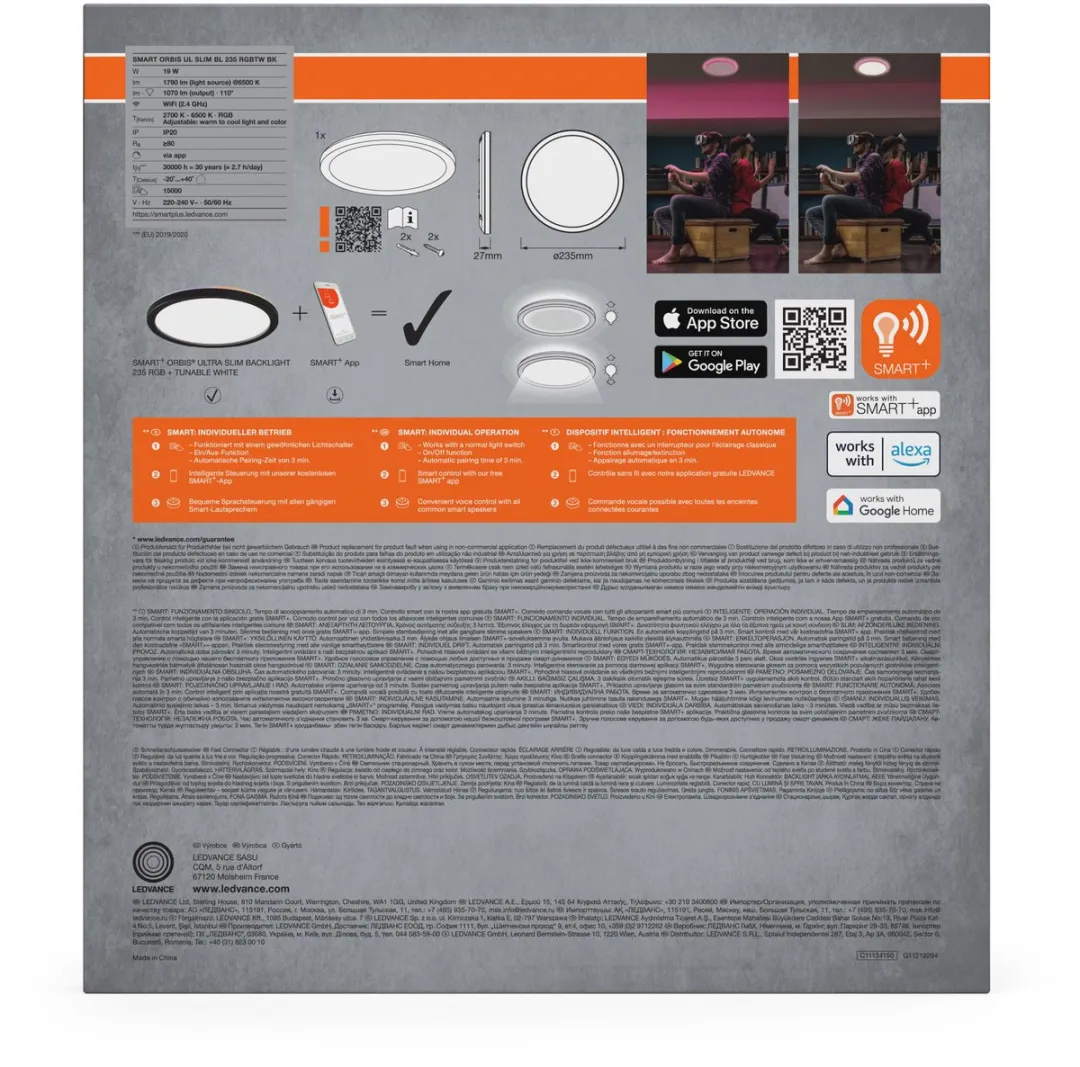 Osram Smart+ WiFi Orbis Ultra Paneelverlichting 235mm - 19W RGBW - Zwart - afbeelding 6 van 6