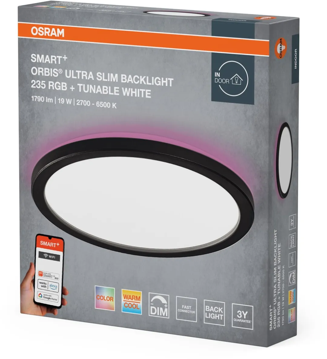 Osram Smart+ WiFi Orbis Ultra Paneelverlichting 235mm - 19W RGBW - Zwart