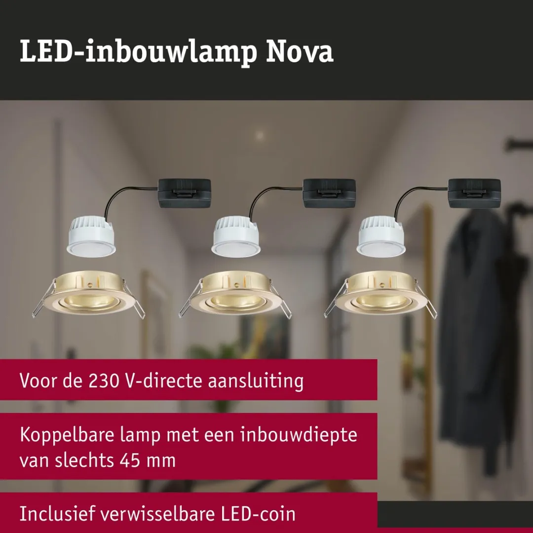 Paulmann LED-inbouwlamp Nova Coin Basisset 3x6W 470lm - 2700K Goud mat