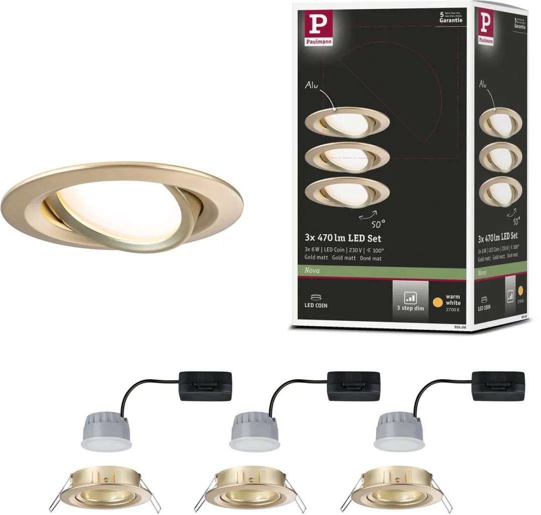 Paulmann LED-inbouwlamp Nova Coin Basisset 3x6W 470lm