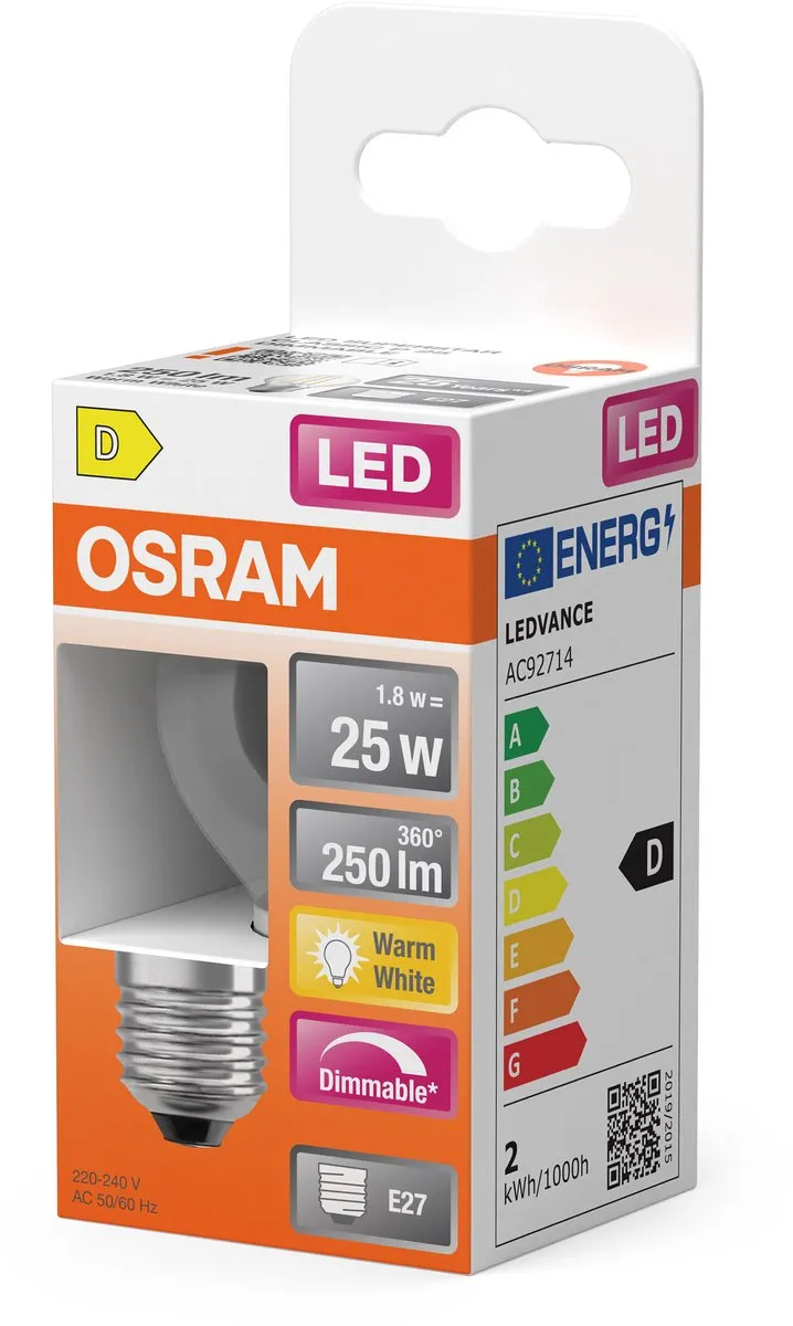 Osram LED Superstar P25 Globe Filament 1,8W - 250lm E27 Warm Wit - afbeelding 6 van 6
