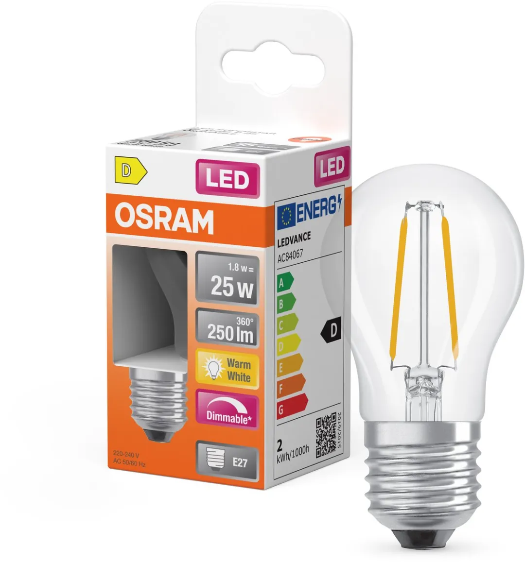 Osram LED Superstar P25 Globe Filament 1,8W - 250lm E27 Warm Wit