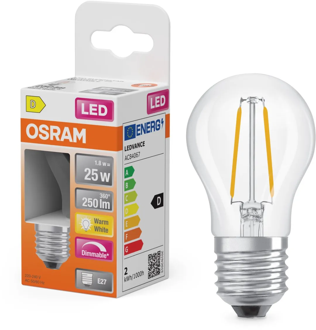 Osram LED Superstar P25 Globe Filament 1,8W - 250lm E27 Warm Wit