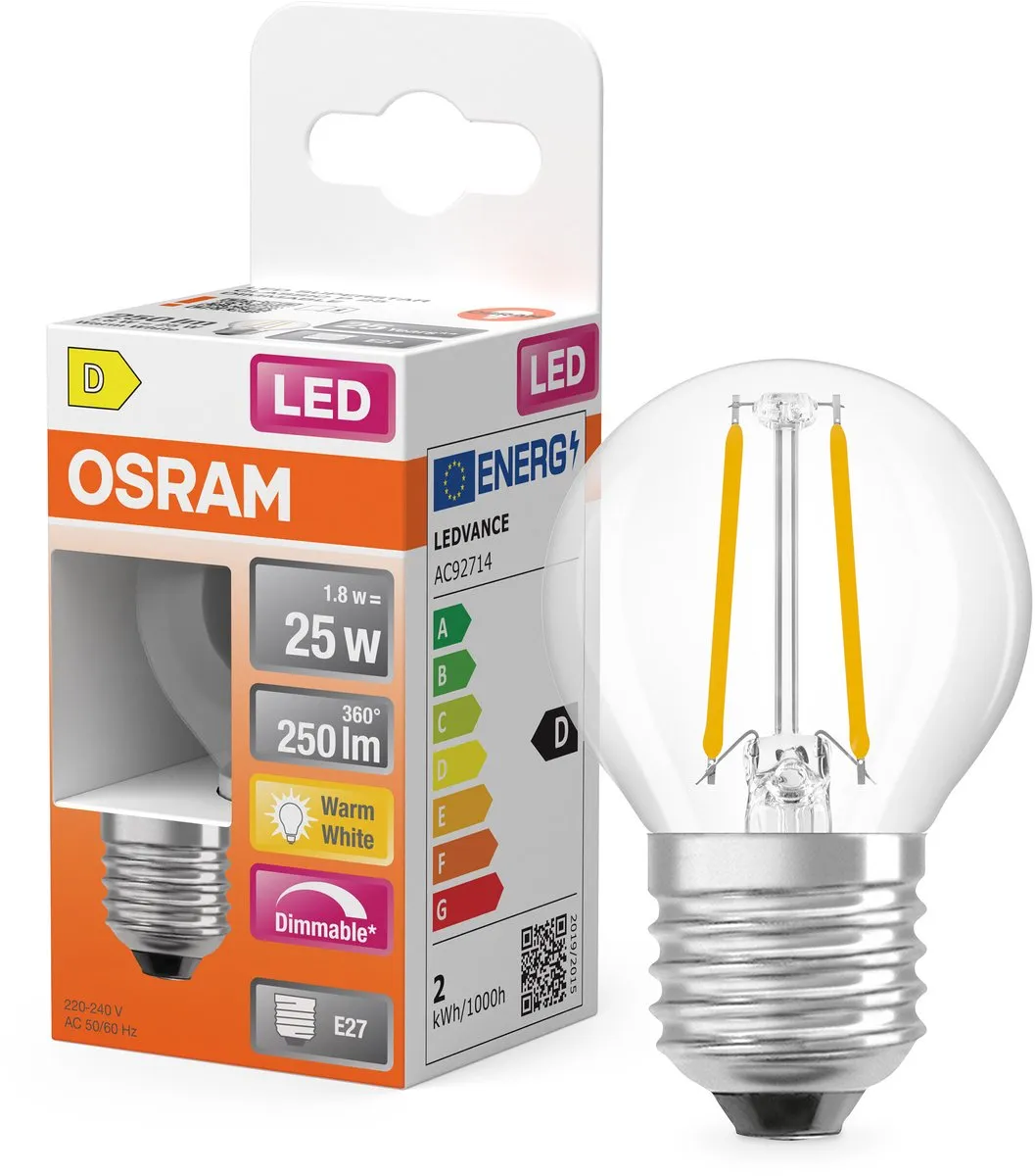 Osram LED Superstar P25 Globe Filament 1,8W - 250lm E27 Warm Wit