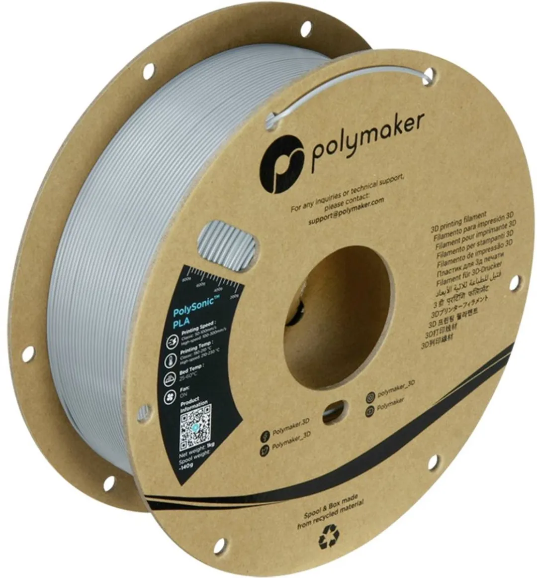 Polymaker PA12003 Filament PLA kunststof Highspeed filament 1.75 mm 1000 g Grijs PolySonic™ 1 stuk(s)