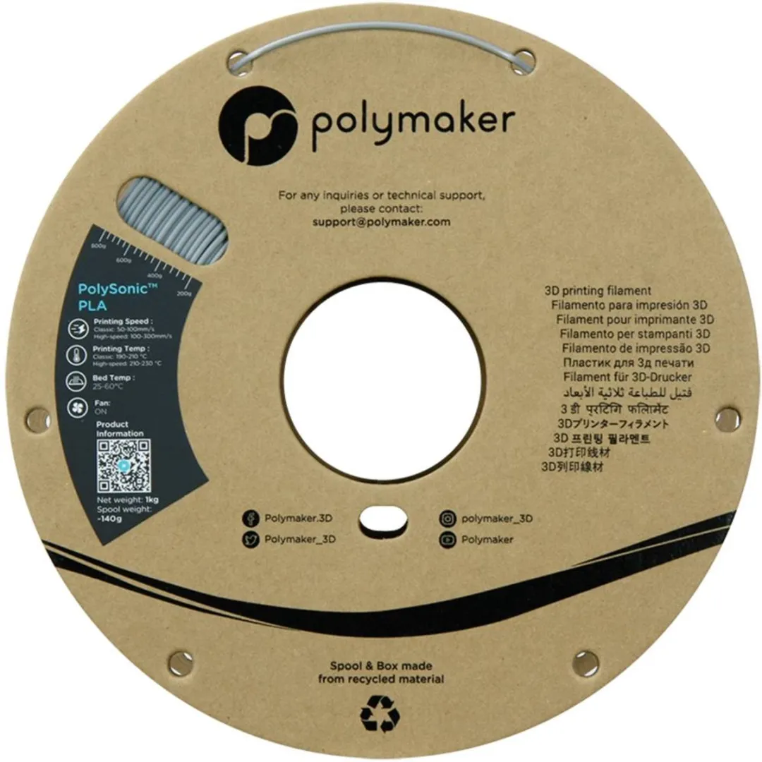 Polymaker PA12003 Filament PLA kunststof Highspeed filament 1.75 mm 1000 g Grijs PolySonic™ 1 stuk(s)
