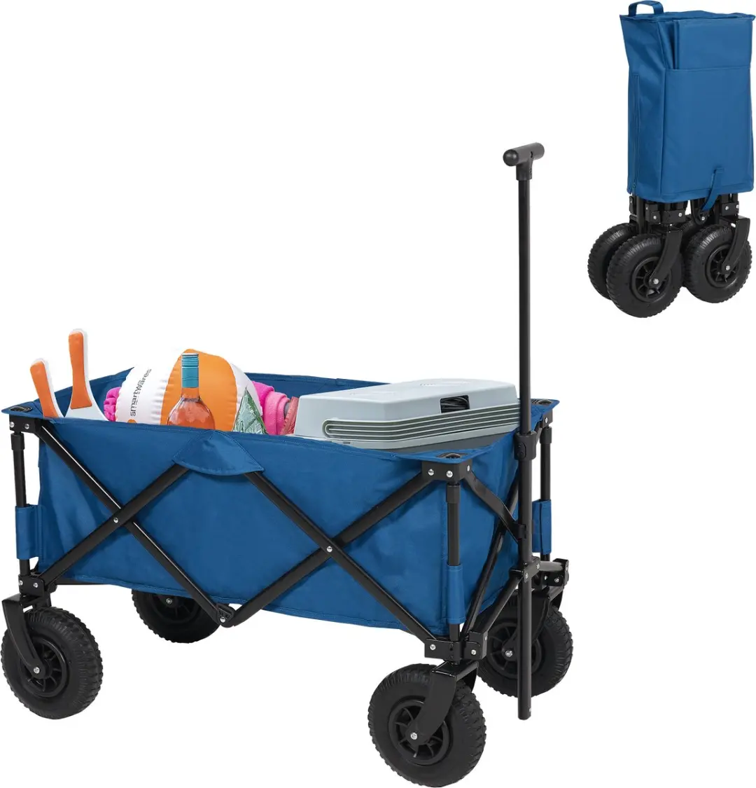 Bolderkar opvouwbaar - Bolderwagen met Luchtbanden - 43x21x80cm - Belastbaar tot 70 kg - Extra Stevig Harmonicaframe - Inclusief Bodemplaat en Opbergtas - Trekwagen, Transportkar en Strandkar voor Camping, Tuin, Festival, dagje uit - HC-0414 - Blauw