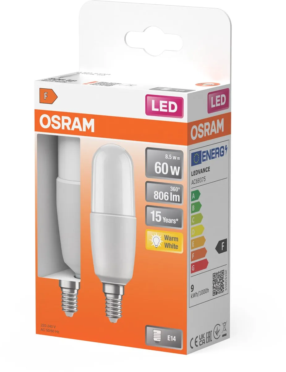 Osram LED Classic Stick 8,5W 827 - 2700K Mat - 2 Stuks - afbeelding 6 van 6