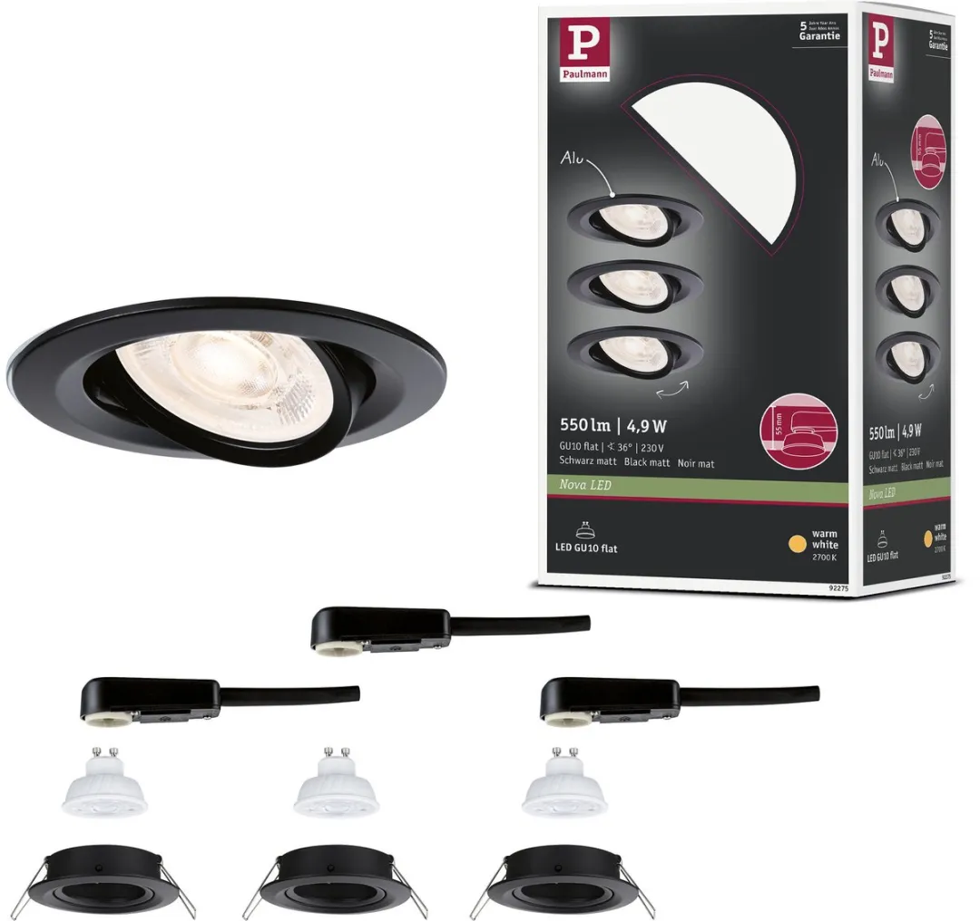 Paulmann Nova GU10 Flat LED-inbouwlamp 3x4,9W 550lm 2700K