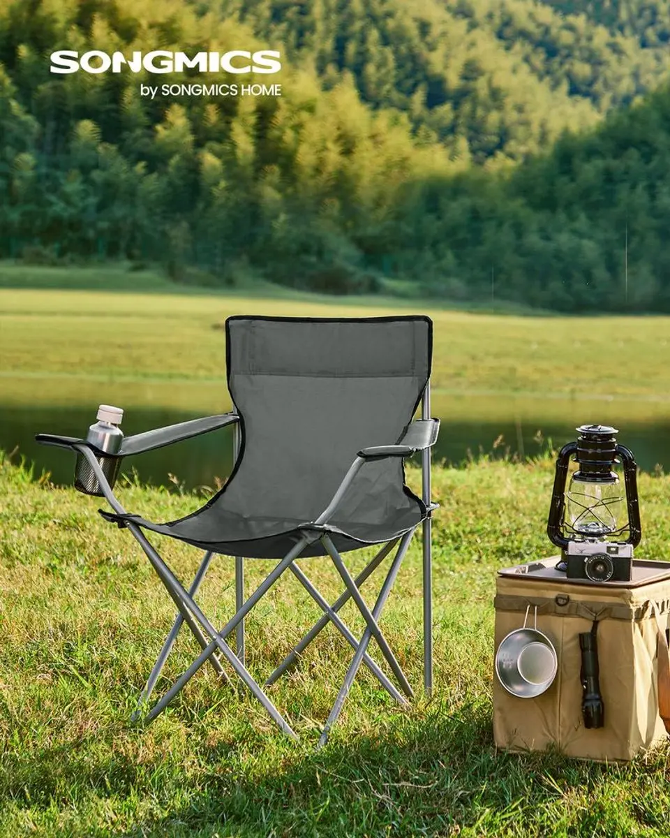 Songmics Campingstoel Set van 2 - 120 kg - Leigrijs - afbeelding 4 van 6