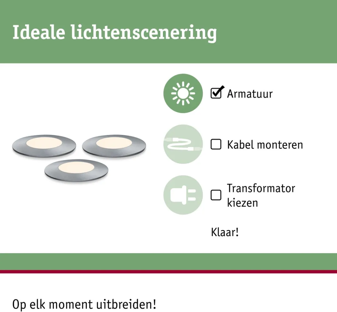 Paulmann Plug & Shine Floor Mini Uitbreidingsset LED Grondinbouwlamp 3x2,5W 3000K - Zilver - afbeelding 6 van 6