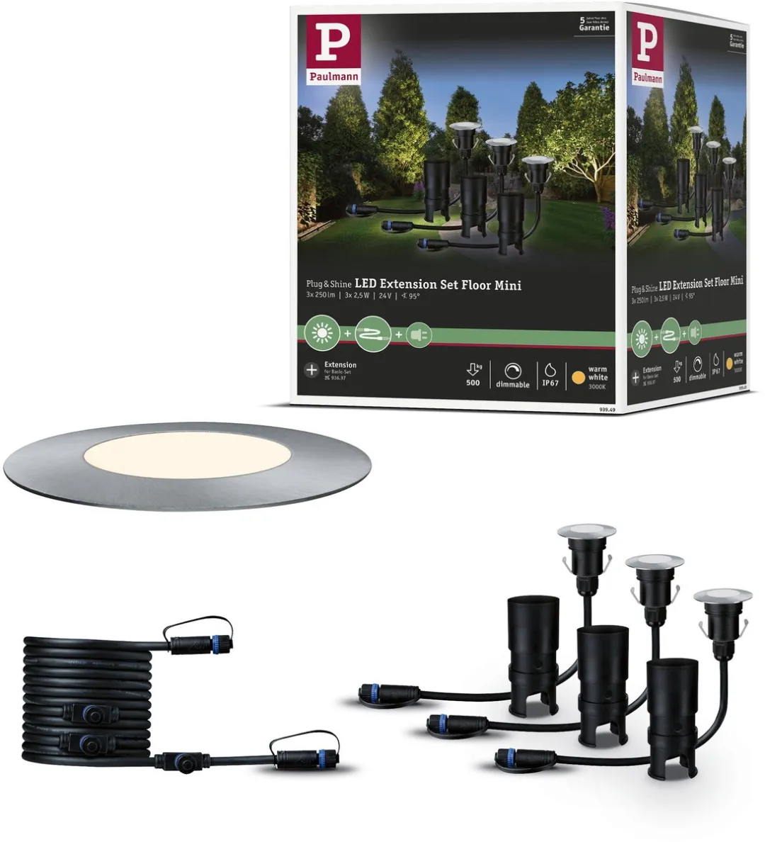 Paulmann Plug & Shine Floor Mini Uitbreidingsset LED Grondinbouwlamp 3x2,5W 3000K - Zilver