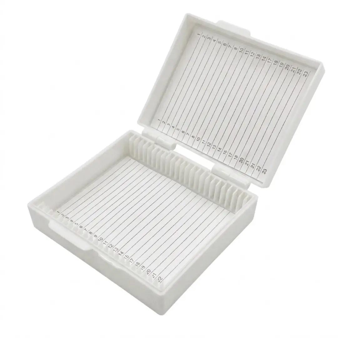 Wit microscoop accessoires opbergdoos voor 25 objectglaasjes dames en heren kuns