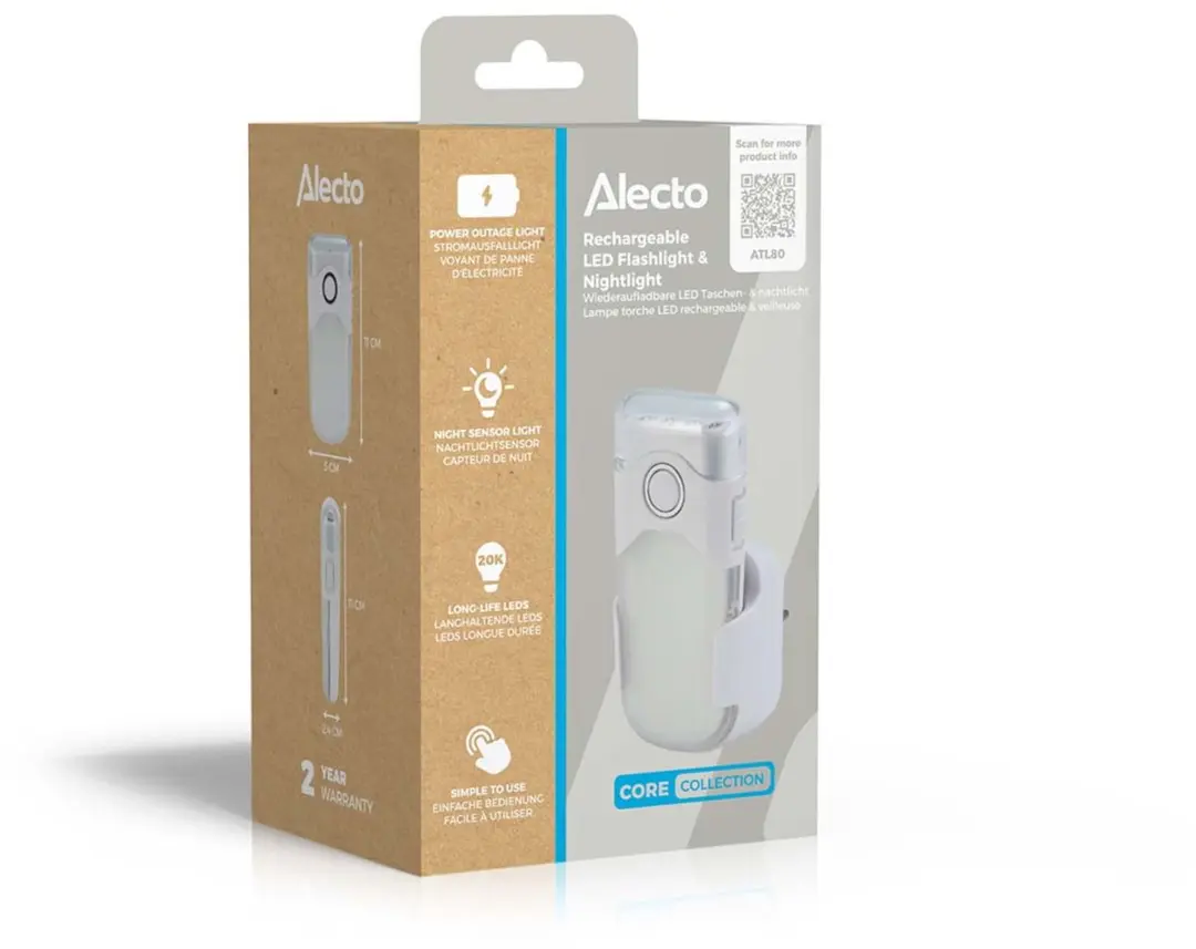 Alecto ATL-80 Oplaadbare LED Zaklamp - Nachtlamp - Wit - afbeelding 4 van 6