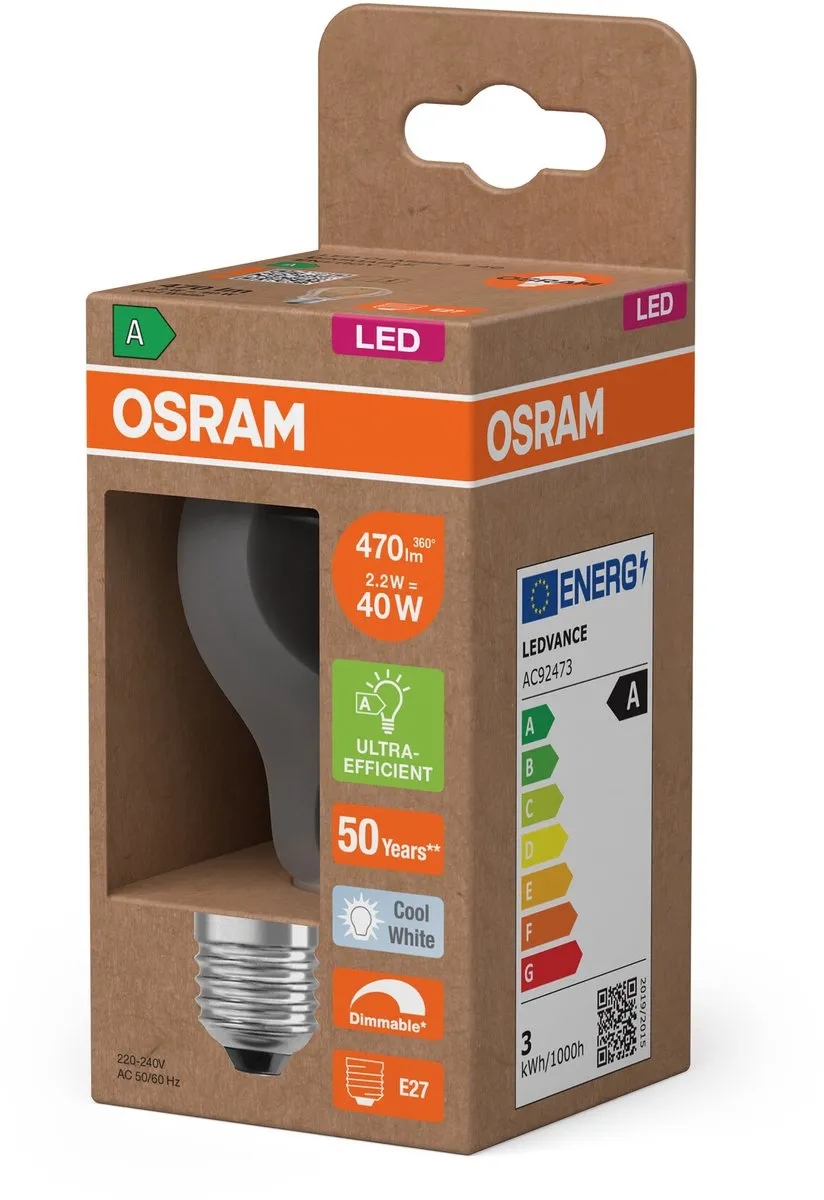 Osram Classic LED E27 Peer Filament 2.2W 470lm - Koel wit - afbeelding 6 van 6