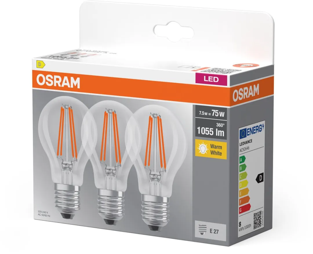 Osram LED Peer 7.5W Warmwit - 3 Stuks