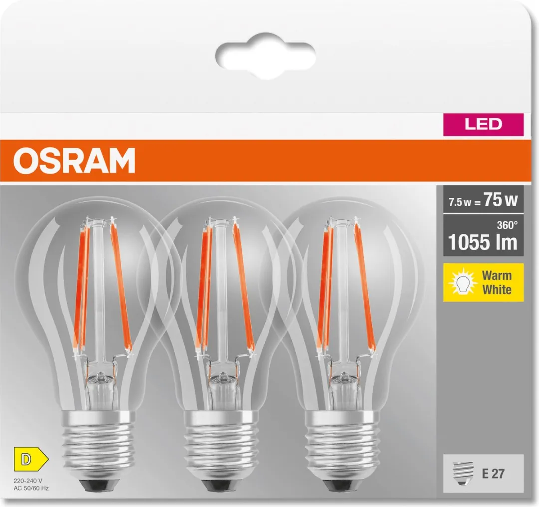 Osram LED Peer 7.5W Warmwit - 3 Stuks