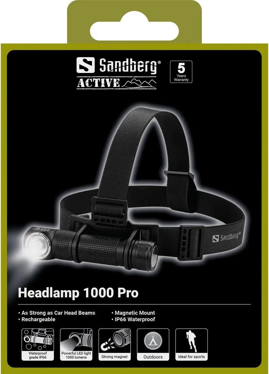 Sandberg Headlamp 1000 Pro - 1000 lm - Zwart - afbeelding 5 van 6