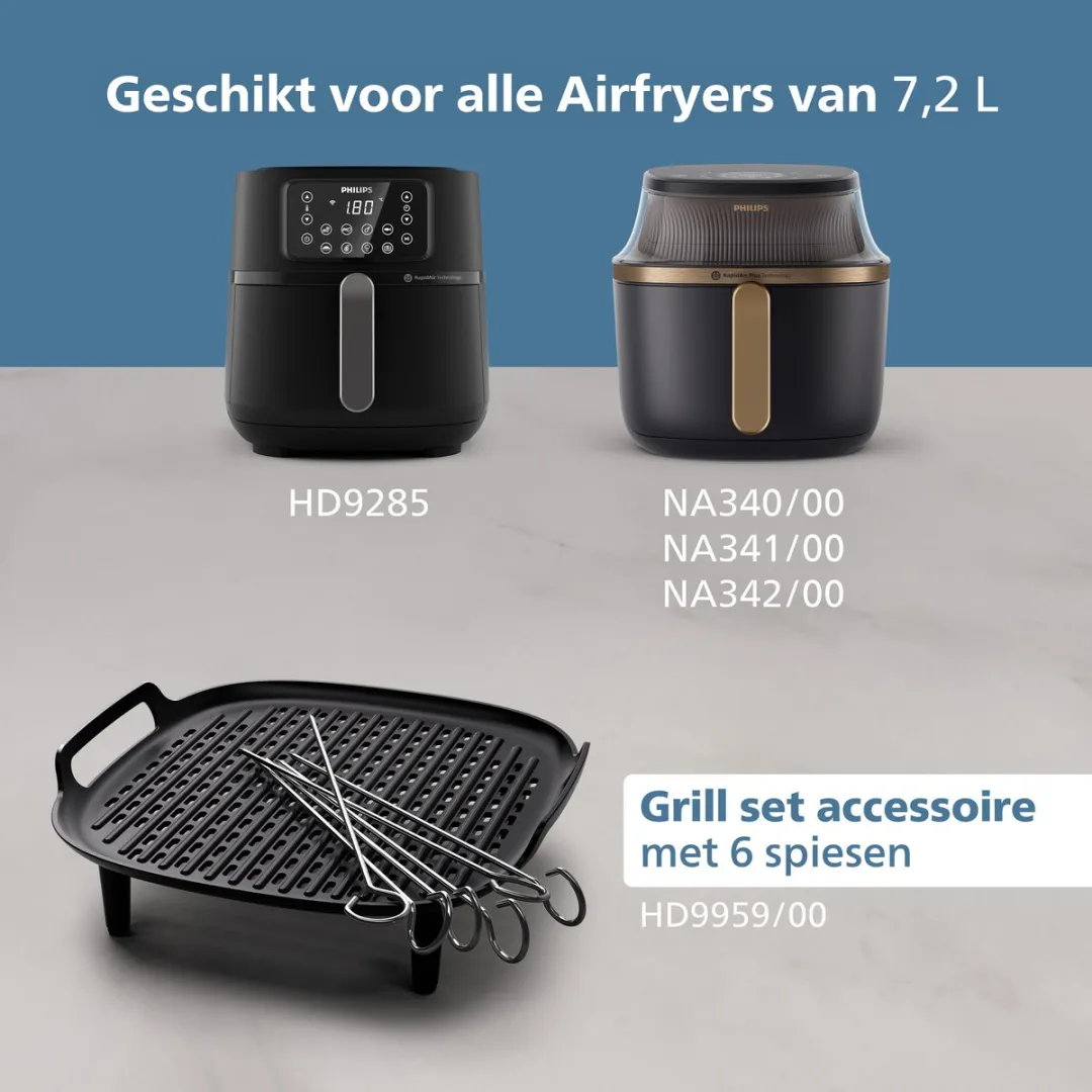Philips Grill Set Airfryer Accessoire - HD9959/00 - Geschikt voor Philips - Grillplaat met 6 spiesen