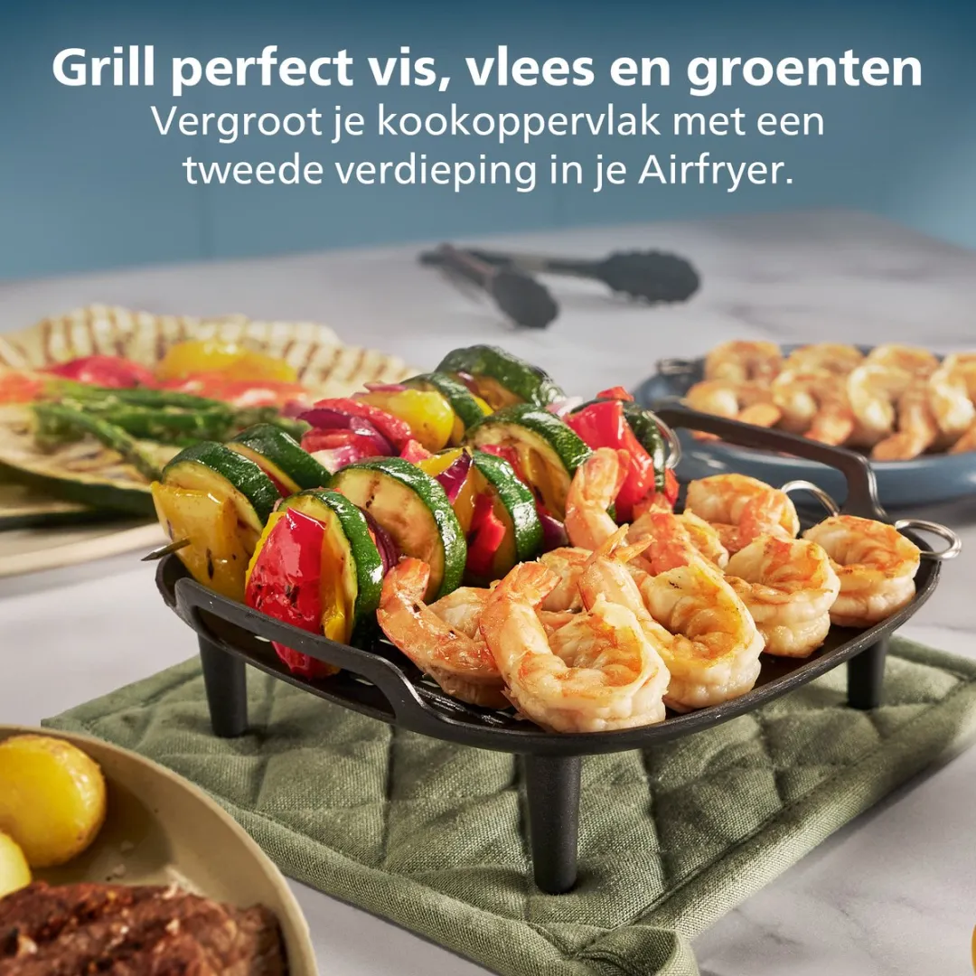 Philips Grill Set Airfryer Accessoire - HD9959/00 - Geschikt voor Philips - Grillplaat met 6 spiesen