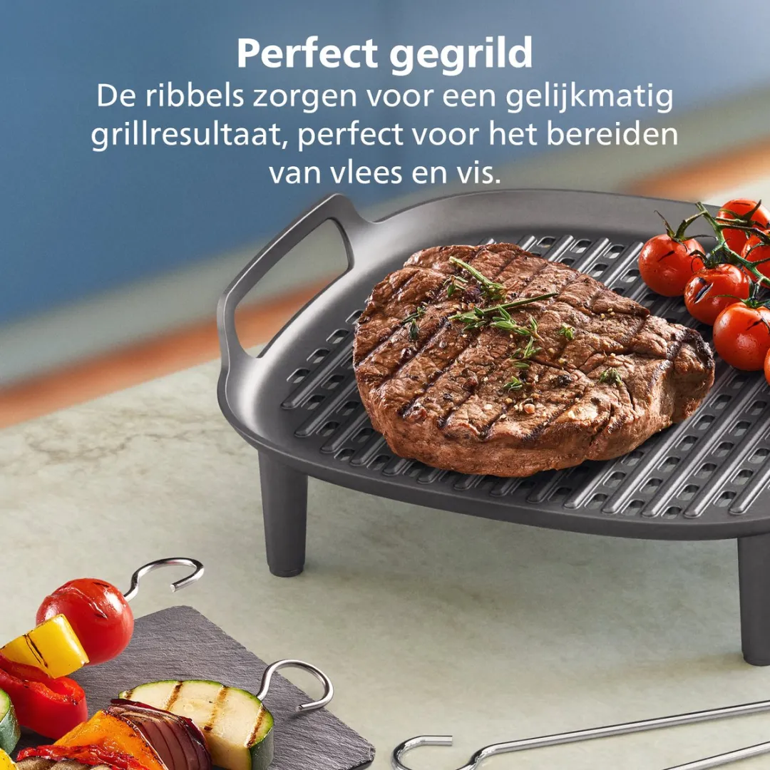 Philips Grill Set Airfryer Accessoire - HD9959/00 - Geschikt voor Philips - Grillplaat met 6 spiesen
