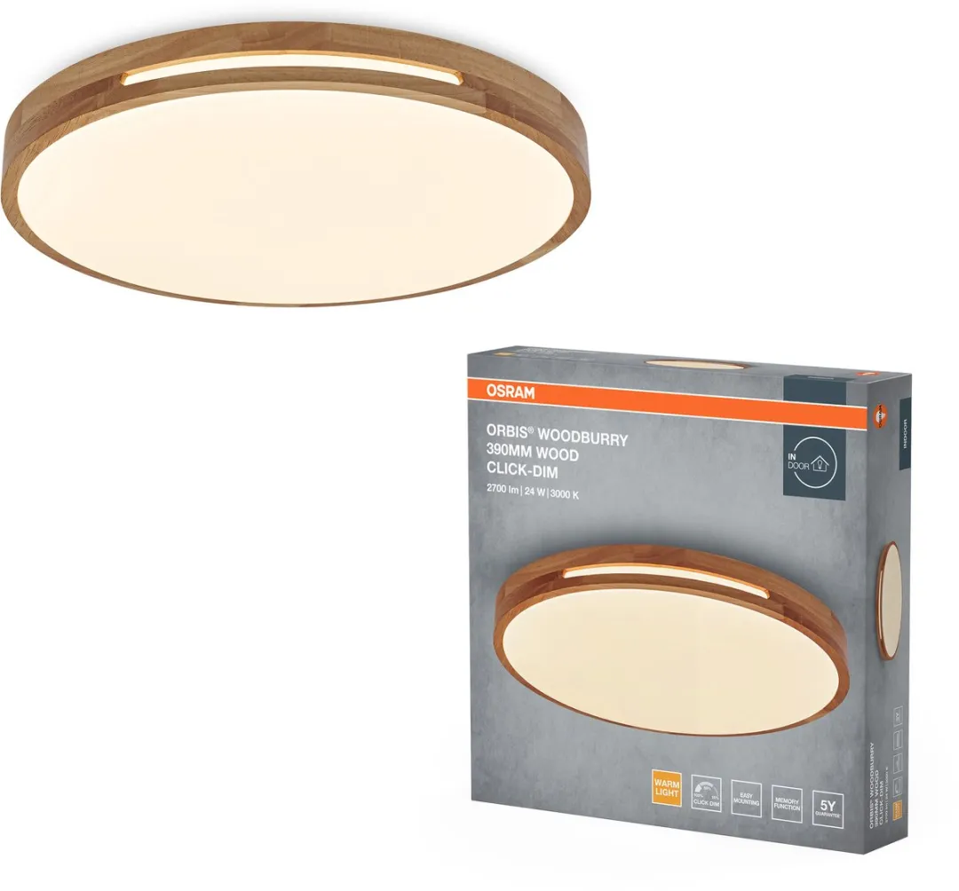 Osram Orbis Woodburry LED Wand-/Plafondlamp 24W 1500lm - 390mm - Houtdecor