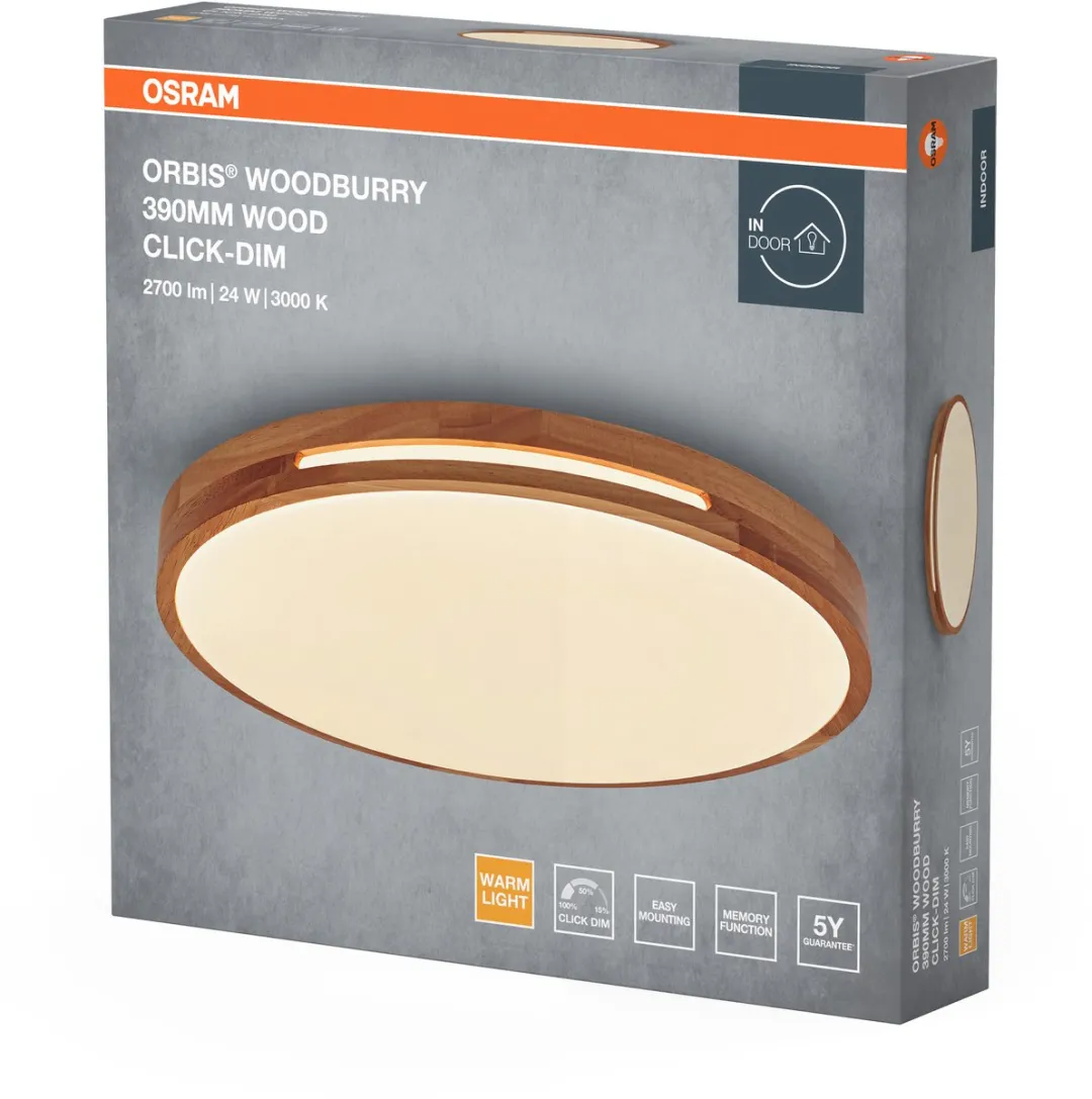 Osram Orbis Woodburry LED Wand-/Plafondlamp 24W 1500lm - 390mm - Houtdecor