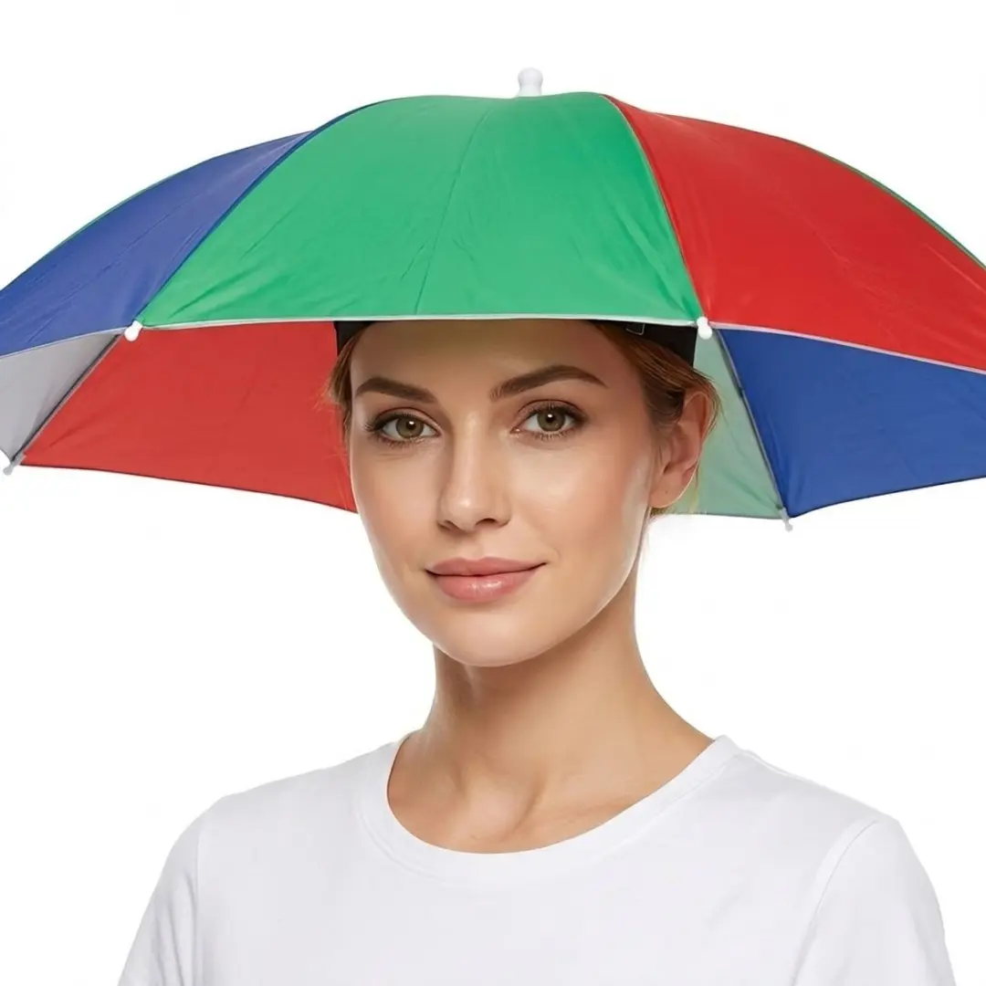 Regenboog paraplu hoed unisex draagbare hoofd paraplu met elastische hoofdband r