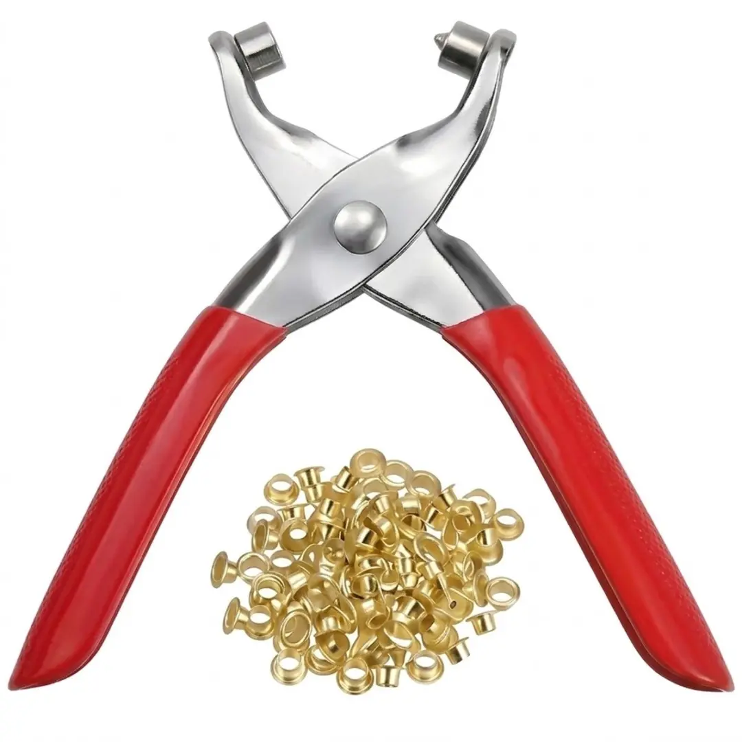 Rode zeilringen DIY ringen set met tang en 100 gouden oogjes dames en heren