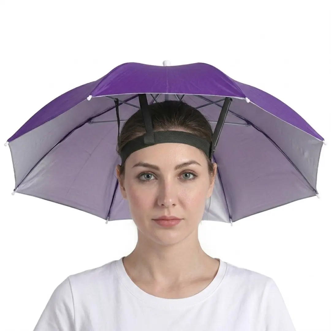 Paarse paraplu hoed unisex handsfree hoofd paraplu met verstelbare hoofdband lic