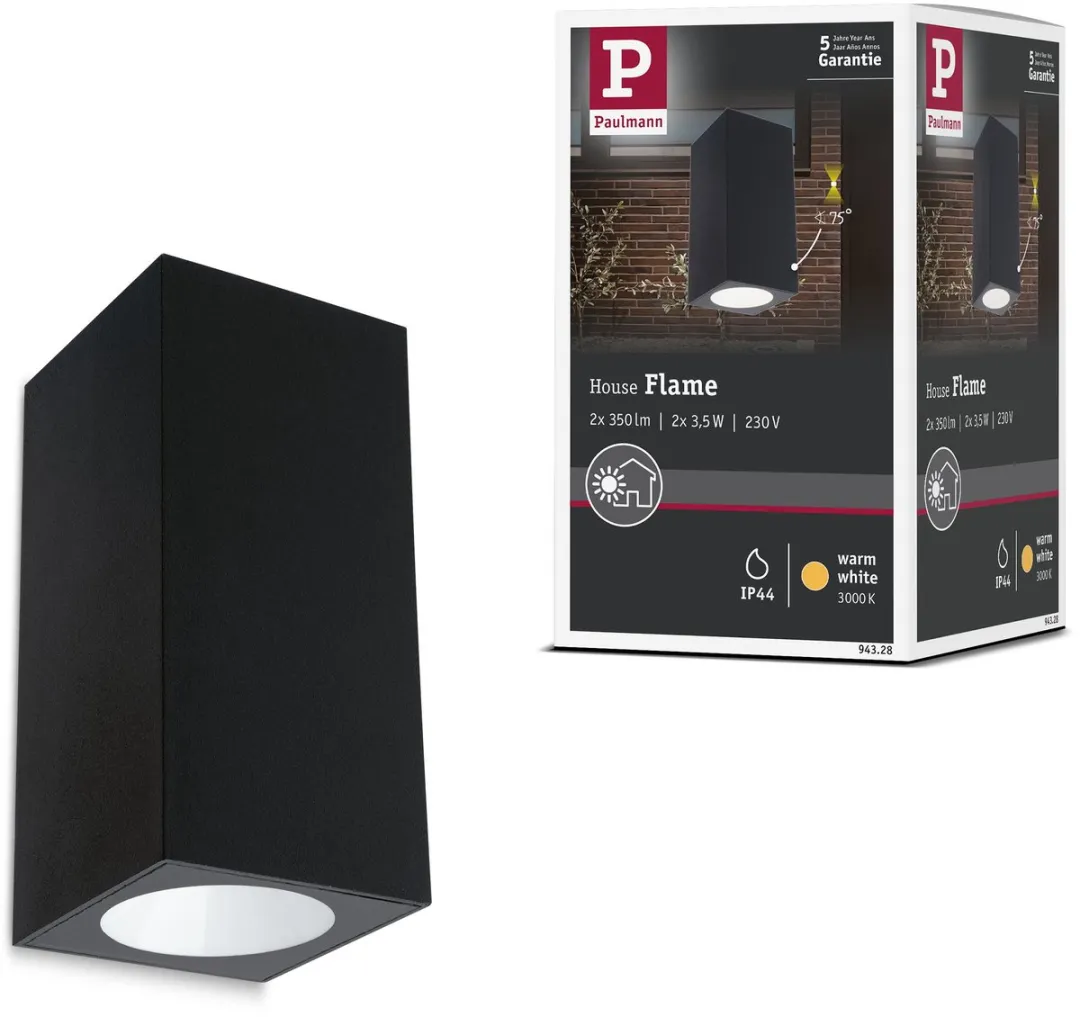 Paulmann LED Wandlamp Flame IP44 Antraciet - 2x3,5W 3000K