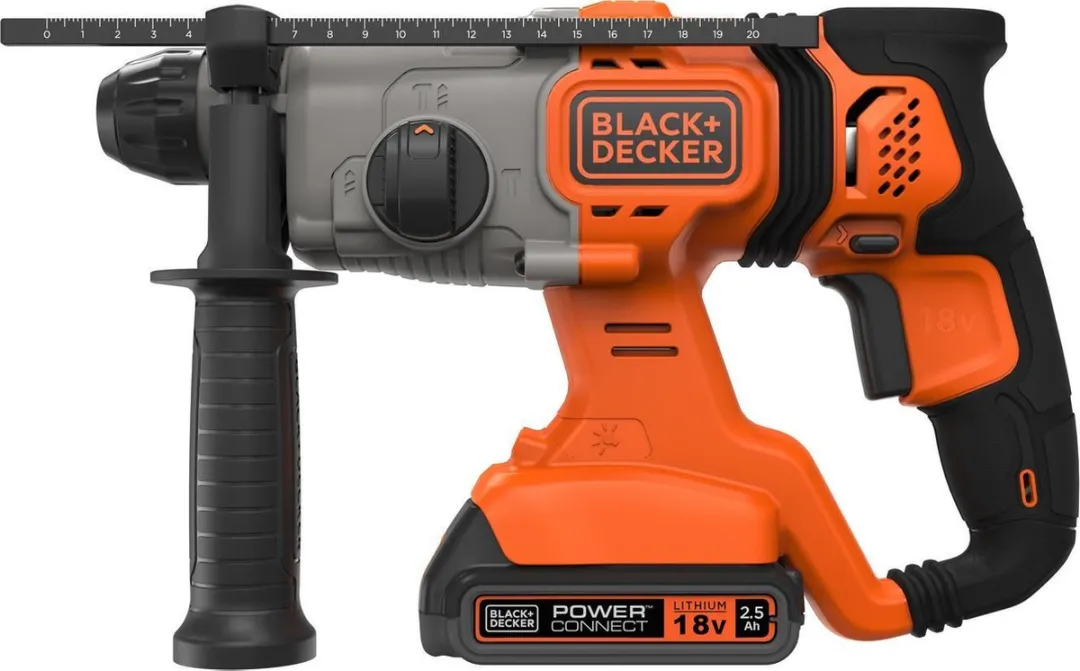 BLACK+DECKER 18V SDS+ Boorhamer, 2x 2.5Ah, 1A lader, koffer - BCD900E2K-QW
