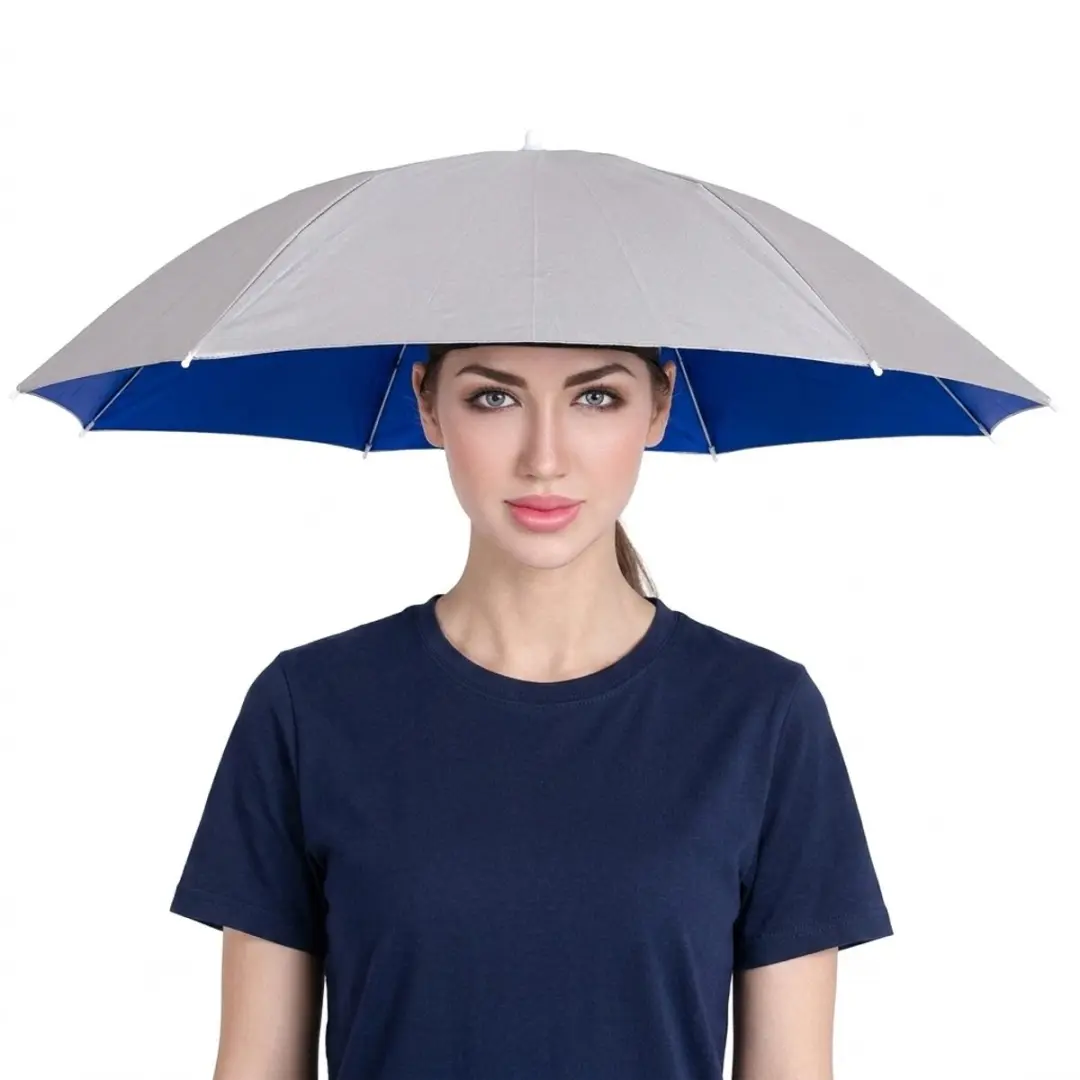 Zilverachtige paraplu hoed unisex draagbare hoofd paraplu met elastische hoofdba