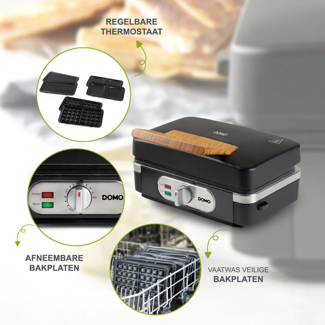 Domo DO9278C 3-in-1 Snackmaker - 1100W - 2 Sandwiches - 6 Platen