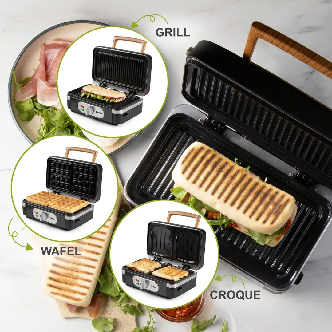 Domo DO9278C 3-in-1 Snackmaker - 1100W - 2 Sandwiches - 6 Platen