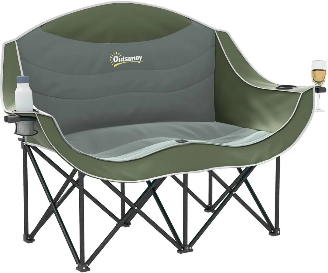 Outsunny Campingstoel Dubbel Opvouwbaar met Bekerhouders