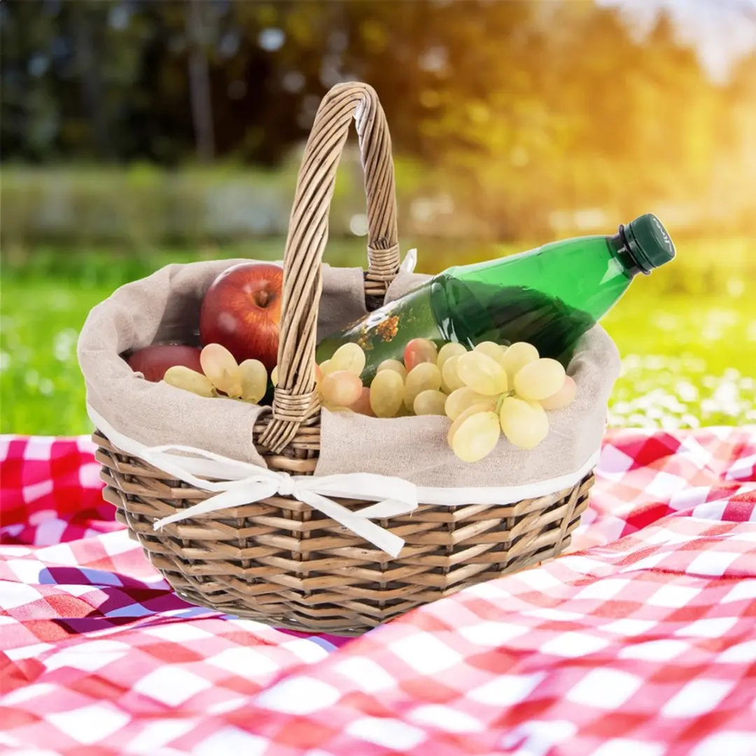Orion Rieten Picknickmand 32,5x24x32cm - Beige - afbeelding 2 van 4