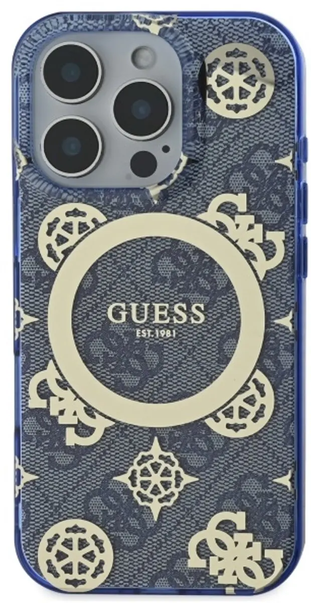 Guess Pioenroos Hardcase Hoesje iPhone 16 Pro Max - Blauw - afbeelding 3 van 6