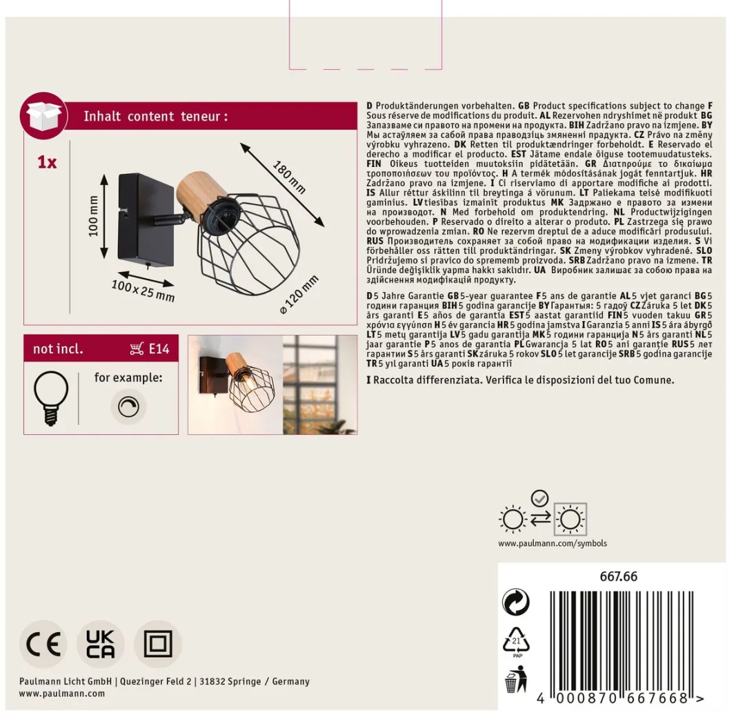 Paulmann Spotlight Lanka E14 20W - Zwart - afbeelding 6 van 6