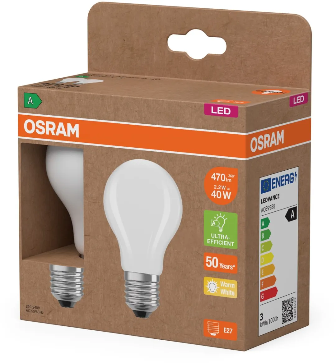 Osram LED Superstar Classic A40 E27 2,2W 470lm Warm Wit - afbeelding 6 van 6